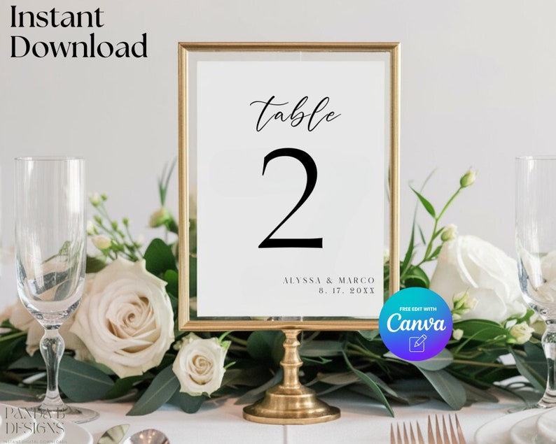 Editable Wedding Table Numbers Template, Luxury Minimalist Printable ...
