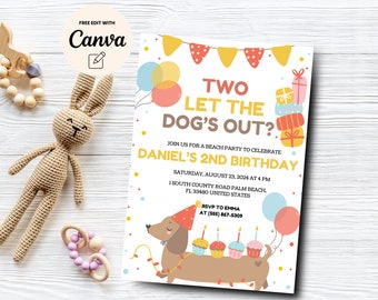 Dog 2nd Birthday Invitation, Two Let the Dogs Out Invite, Second Birthday Invite, Canva Template, Digital Download