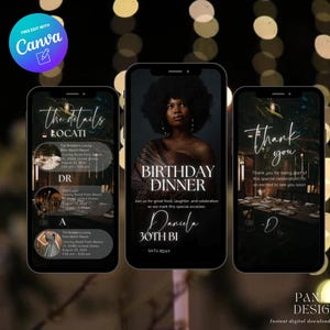 Photo Digital Birthday Dinner invitation, Animated Digital Birthday Party Video Invite, Dinner Birthday Canva Template, Digital Download