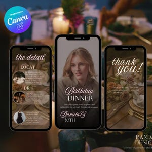 Photo Digital Birthday Dinner invitation, Animated Digital Birthday Party Video Invite, Dinner Birthday Canva Template, Digital Download