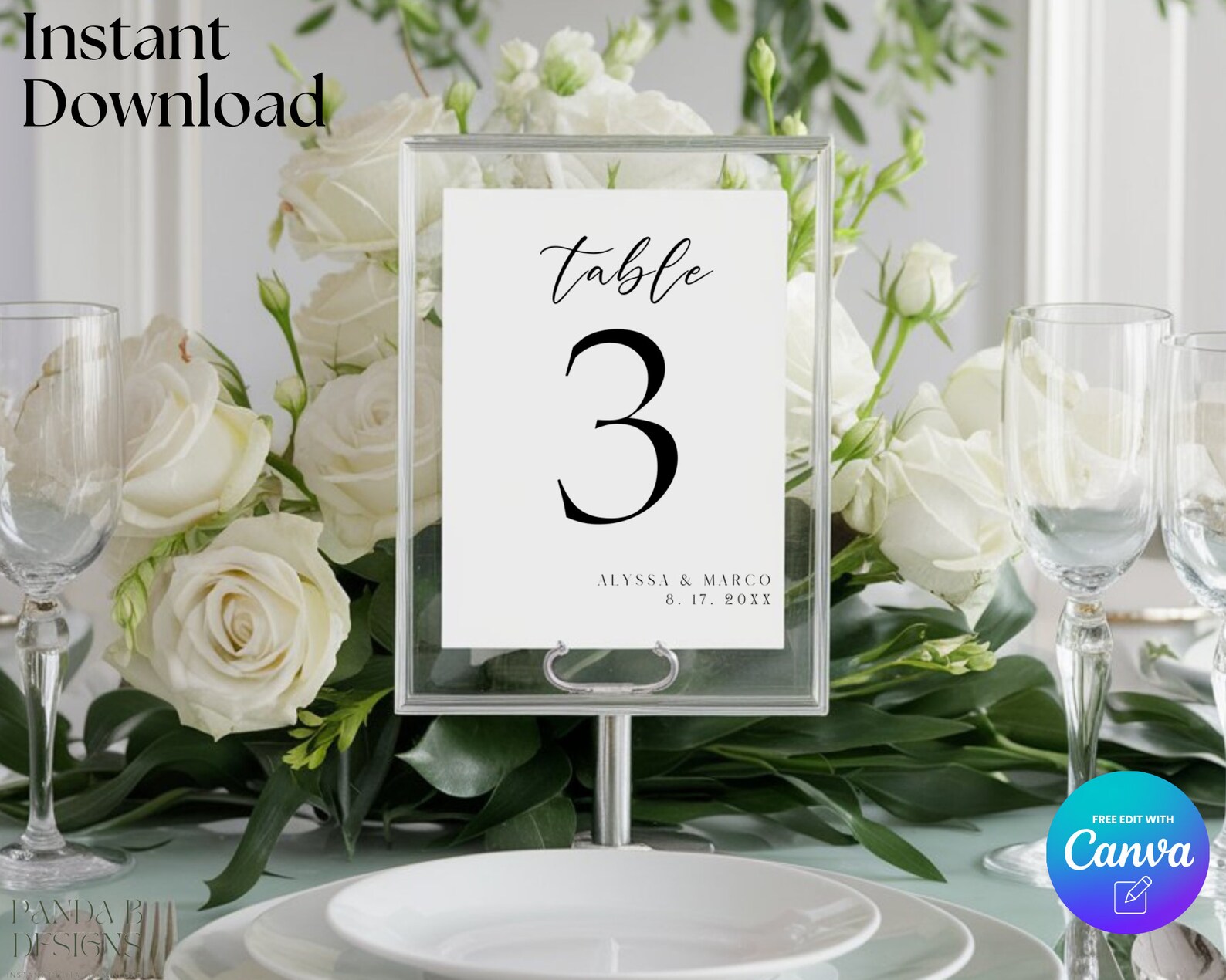 Editable Wedding Table Numbers Template, Luxury Minimalist Printable ...