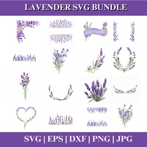 Pacote SVG de lavanda, desenhos botânicos, SVG de lavanda Cricut, uso comercial de flores de casamento SVG, download instantâneo