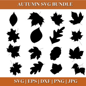 Autumn Leaves  SVG, Fall Leaf Silhouette Clipart Bundle, Maple Leaf SVG Cut File for Cricut Silhouette