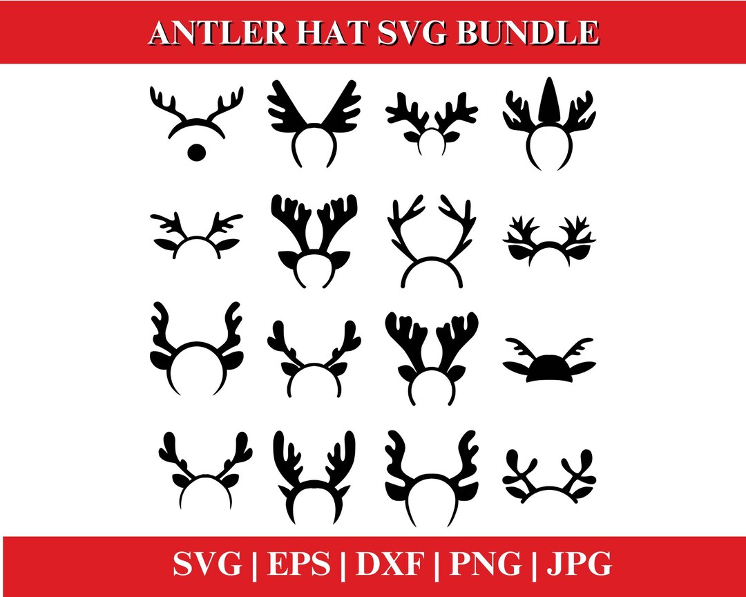 Reindeer Antler SVG Bundle, Antler Hat PNG, Santa SVG, Reindeer Clipart ...
