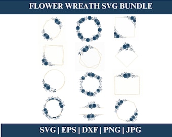 Kranz-Svg-Bundle, Blumenkranz-Bundle, Blumen-Svg, Blumen-Svg, Kreis-Rahmen-Svg, Hochzeitseinladung, Cricut-Schnitt-Dateien