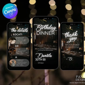 Photo Digital Birthday Dinner invitation, Animated Digital Birthday Party Video Invite, Dinner Birthday Canva Template, Digital Download