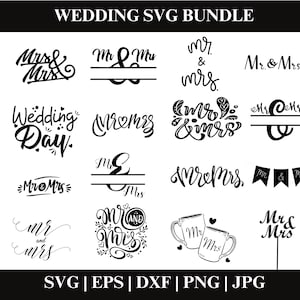 Mr and Mrs SVG bundle, Wedding PNG Clipart, Wedding SVG Cut Files For Cricut, Marriage Svg Bundle, Cut File Cricut