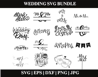 Mr and Mrs SVG bundle, Wedding PNG Clipart, Wedding SVG Cut Files For Cricut, Marriage Svg Bundle, Cut File Cricut