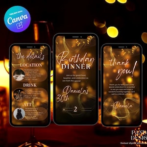 Digital Birthday Dinner invitation, Animated Digital Birthday Party Video Invite, Dinner Birthday Canva Template, Digital Download