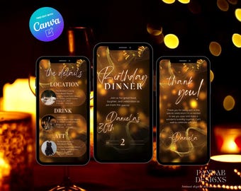 Digital Birthday Dinner invitation, Animated Digital Birthday Party Video Invite, Dinner Birthday Canva Template, Digital Download