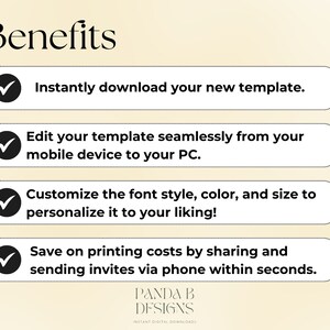 May include: Benefits of using a digital template: instantly download, edit on any device, customize font, color, and size, and save on printing costs by sharing via phone.
