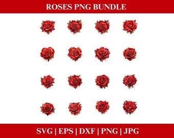Rose Valentines Day Roses PNG Bundle, Valentines Roses PNG SVG, Rose Clipart bundle, Valentines bundle Cricut Cut Files Silhouette
