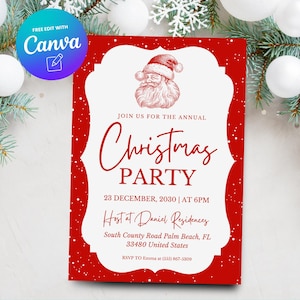 Christmas Party Invitation, Printable Holiday Party Invitation Template, Christmas Party Invitation, Canva Template, Digital Download