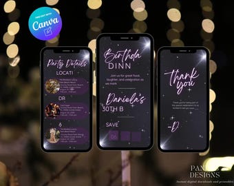 Digital Birthday Dinner invitation, Animated Digital Birthday Party Video Invite, Dinner Birthday Canva Template, Digital Download