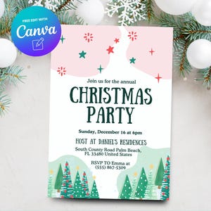 Christmas Party Invitation, Printable Holiday Party Invitation Template, Christmas Party Invitation, Canva Template, Digital Download