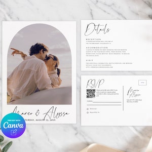 Minimalist Wedding Invitation Template, Modern Wedding Invite, Photo Wedding Invitation, Canva Template, Instant Download