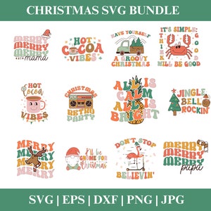 Groovy Weihnachten SVG Bundle, Weihnachten PNG, Frohe Weihnachten SVG, Weihnachtsverzierungen svg, Winter svg, Lustige Weihnachts Bundle Png Cricut