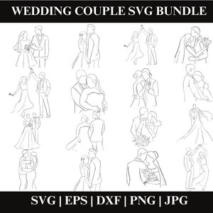 Hochzeitspaar Art SVG Bundle, Clipart-Vector, Hochzeit Line Art Download, Braut und Bräutigam Line Art, Cut File Cricut