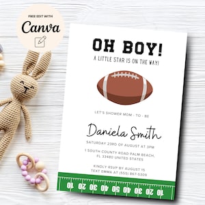 Football Baby Shower Invitation, Oh Boy Football Boy Baby Shower Invite, Canva Editable Template, Digital Product