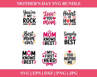 Mother's Day Quotes SVG Bundle, Mother's Day svg, Gift for Mum svg, Mom'sDay SVG, Png, Svg Files Silhouette, Cut File Cricut