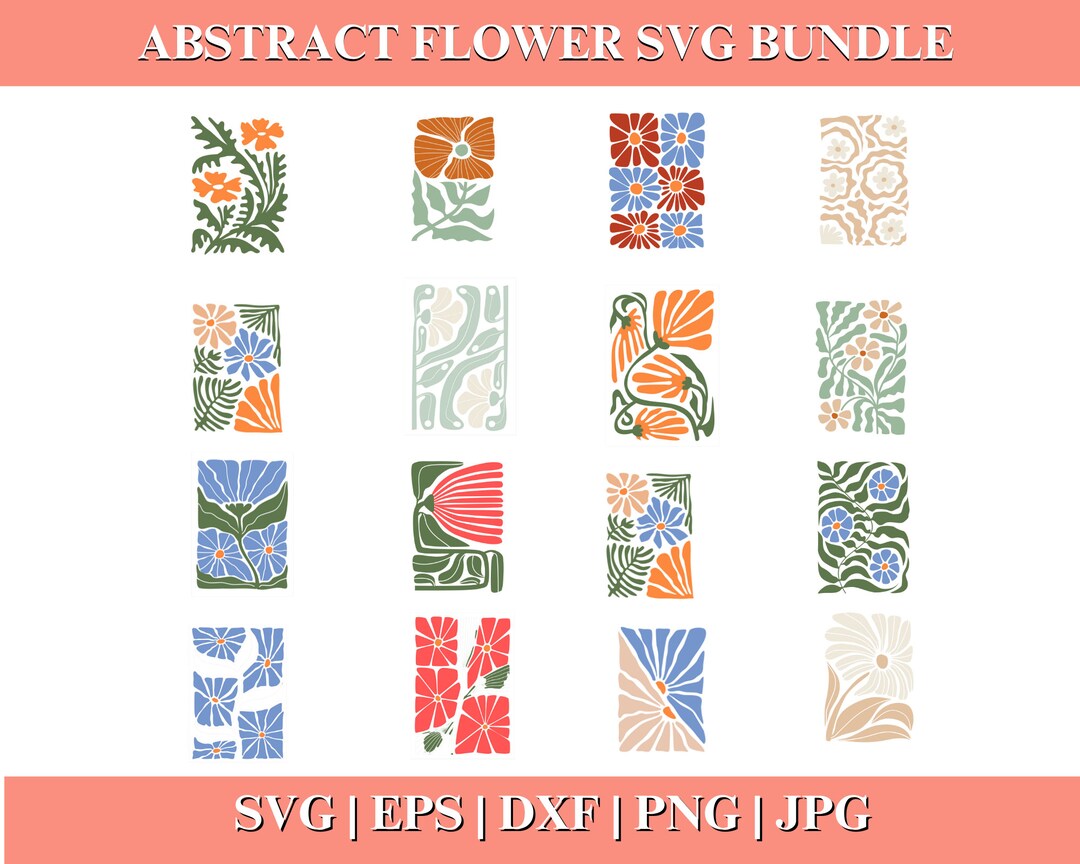 Abstract Flower SVG and PNG Bundle, Danish Retro Boho Floral Designs - Etsy