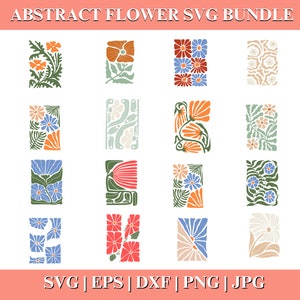 Paquete SVG y PNG de flores abstractas, diseños florales daneses retro boho