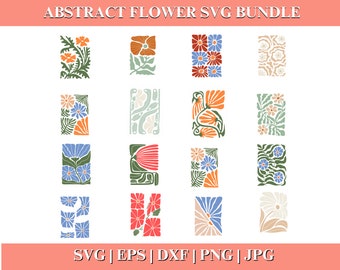 Abstract Flower SVG and PNG Bundle, Danish Retro Boho Floral Designs
