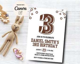 Invitation football 3e anniversaire, 3e anniversaire football invitation, 3e anniversaire football modifiable, toile modifiable, téléchargement numérique