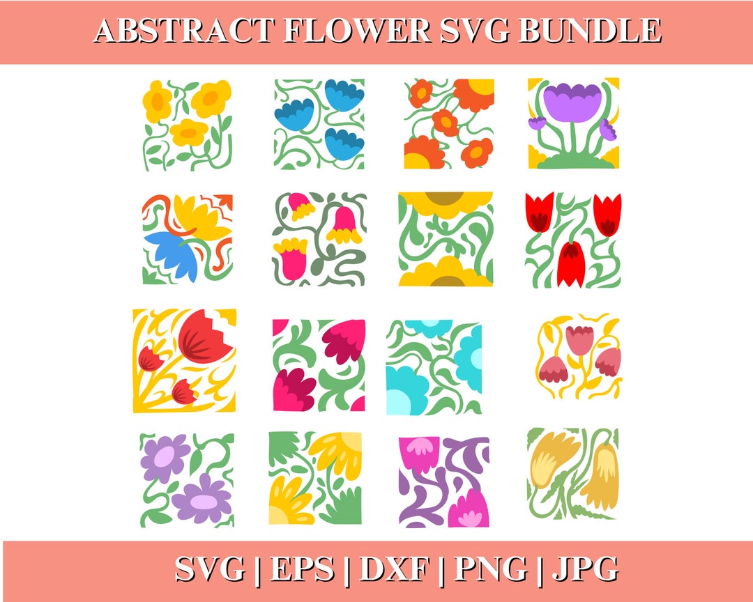 Abstract Flower SVG and PNG Bundle, Danish Retro Boho Floral Designs - Etsy
