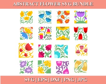 Abstract Flower SVG and PNG Bundle, Danish Retro Boho Floral Designs