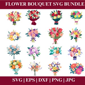 Bloemenboeket SVG-bundel, boeket SVG, bloem PNG, bloemboeket, gesneden bestanden voor Cricut, Instant Download