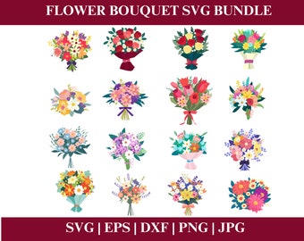 Pacote SVG de buquê floral, buquê SVG, flor PNG, buquê de flores, arquivos cortados para Cricut, download instantâneo