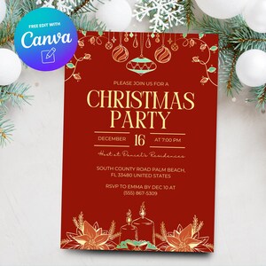 Christmas Party Invitation, Printable Holiday Party Invitation Template, Christmas Party Invitation, Canva Template, Digital Download