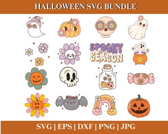 Paquete SVG RETRO HALLOWEEN, Clipart de Halloween, Calabaza de Halloween, Camisa de Halloween genial PNG, Archivo de corte Cricut