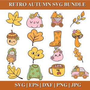 Retro Fall Bundle SVG PNG, Thanksgiving Svg, Fall vibes svg, Trendy svg, Pumpkin svg, Groovy Autumn Svg, Cut File for Cricut