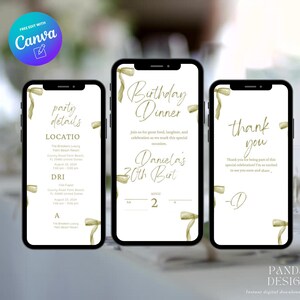 Green Bow Digital Birthday Dinner invitation, Animated Digital Birthday Party Video Invite, Dinner Birthday Canva Template, Digital Download