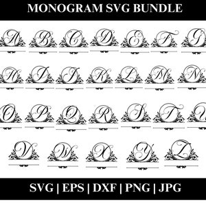 Split Monogram Letters SVG, Cursive Alphabet SVG, Wedding Font PNG, Split Letters, Printable Design Files, Cut files for Cricut