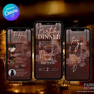Digital Birthday Dinner invitation, Evite Birthday Digital Birthday Party Video Invite, Dinner Birthday Canva Template, Digital Download