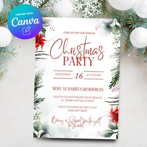 Christmas Party Invitation, Printable Holiday Party Invitation Template, Christmas Party Invitation, Canva Template, Digital Download