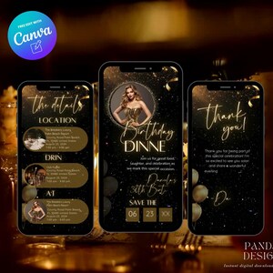 Digital Birthday Dinner invitation, Animated Digital Birthday Party Video Invite, Dinner Birthday Canva Template, Digital Download