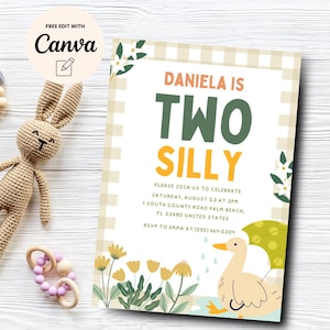 Two Silly Birthday Invitation, Two Silly Goose 2nd Birthday Invite, Goose Birthday Party Invite, Canva Template, Digital Download