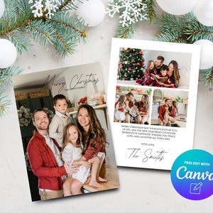 Christmas Cards with Photos, Minimalist Christmas Photo Cards, Holiday Photo Cards, Modern Christmas Card, Canva Template, Digital Download