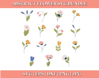 Abstract Flower SVG and PNG Bundle, Danish Retro Boho Floral Designs