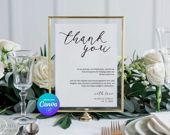 Modern Wedding Thank You Card, Editable Table Sign,Instant Download, Digital Product, Canva Template