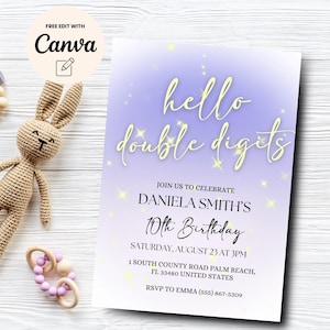Double Digits 10th Birthday Invitation, Girl 10th Birthday Invite, Purple Sparkle 10th Birthday Invite, Canva Template, Digital Download
