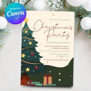 Christmas Party Invitation, Printable Holiday Party Invitation Template, Christmas Party Invitation, Canva Template, Digital Download