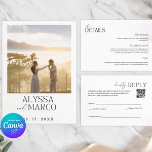 Minimalist Wedding Invitation Template, Modern Boho Photo Invite, Editable Canva Template, Instant Download, Digital Product