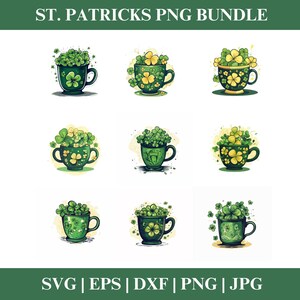 Klaver mok vrede liefde Ierse PNG clipart bundel, St. Patrick's Day PNG SVG clipart, clipart Cricut gesneden bestanden silhouet