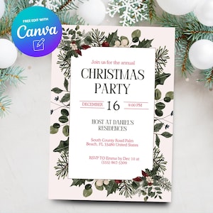 Christmas Party Invitation, Printable Holiday Party Invitation Template, Christmas Party Invitation, Canva Template, Digital Download