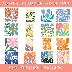 Paquete SVG y PNG de flores abstractas, diseños florales daneses retro boho